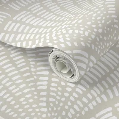 Spoonflower Peel And Stick Wallpaper Scallop - White On Beige (large Scale) 2' X 12' Removable