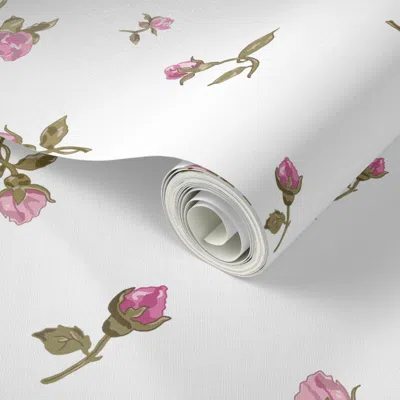 Spoonflower Peel And Stick Wallpaper Scattered Vintage Rosebuds 4 - White Large 2' X 12' Removable