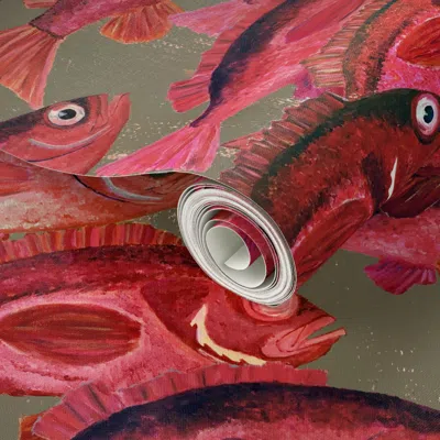 Spoonflower Peel And Stick Wallpaper School Of Red Snapper Fish - Mid-size 2' X 12' Removable