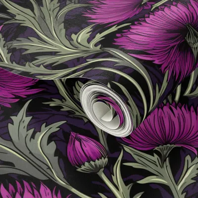 Spoonflower Peel And Stick Wallpaper Scottish Thistle Dark Floral  Removable In Purple
