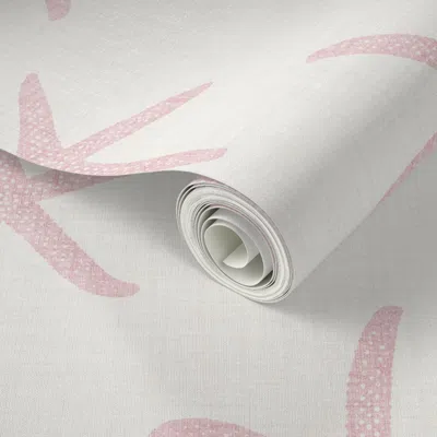 Spoonflower Peel And Stick Wallpaper Sea Stars (l) - Pink Shell On Warm White - Coastal Textured Starfish  Remov