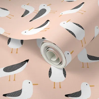 Spoonflower Peel And Stick Wallpaper Seagulls Small Scale 2' X 12' Removable