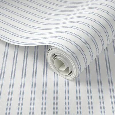 Spoonflower Peel And Stick Wallpaper Seeded Stripe - Dusty Blue Thin Stripe - Light Slate Blue Beaded Stripe 2'  In White