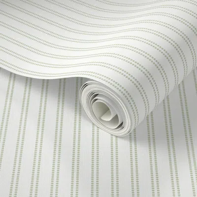Spoonflower Peel And Stick Wallpaper Seeded Stripe - Light Leaf Green & White Thin Stripe Beaded Stripe 2' X 12'