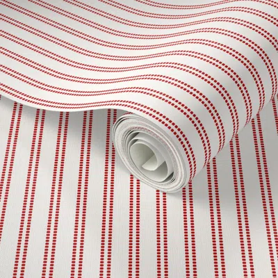 Spoonflower Peel And Stick Wallpaper Seeded Stripe Red & Cream Thin Stripe Beaded Stripe 2' X 12' Removable