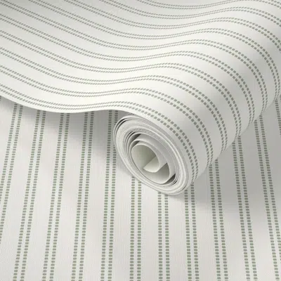 Spoonflower Peel And Stick Wallpaper Seeded Stripe Sage Green Thin Stripe Double Stripe 2' X 12' Removable