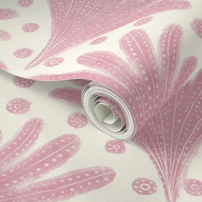 Spoonflower Peel And Stick Wallpaper Serene Coastal Chic Calm Scallop Ogee Light Pink 2' X 12' Removable