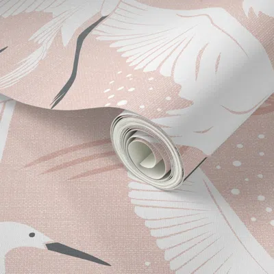Spoonflower Peel And Stick Wallpaper Serene Coastal Herons - Elegant Japandi Flying Cranes Dusty Blush Clay Lrg 