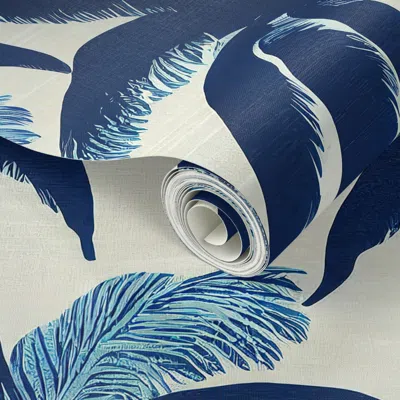 Spoonflower Peel And Stick Wallpaper Shades Of Blue Palm Tree Toile Pattern 2' X 12' Removable
