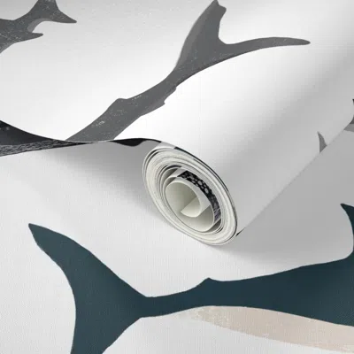 Spoonflower Peel And Stick Wallpaper Shark / Sharks Nautical Boys White Kids Ocean Sea Tiger Shark Hammerhead 2' In Multi