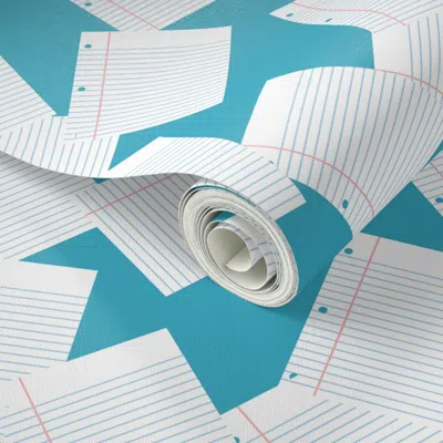 Spoonflower Peel And Stick Wallpaper Sheets Of Lines Paper On Biology Blue By Brittanylane 2' X 12' Removable