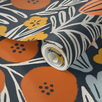 Spoonflower Peel And Stick Wallpaper Shirley (blue And Orange)  Removable