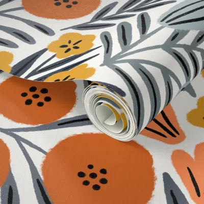 Spoonflower Peel And Stick Wallpaper Shirley (navy And Orange) 2' X 12' Removable