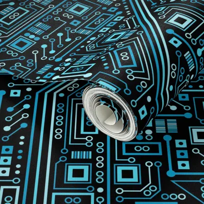 Spoonflower Peel And Stick Wallpaper Short Circuits (blue)  Removable In Blue/black/gray