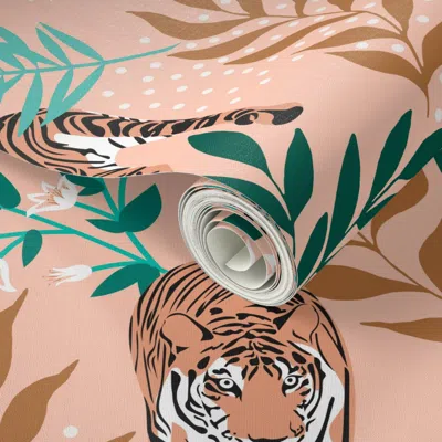 Spoonflower Peel And Stick Wallpaper Siberian Tiger. Pink 2' X 12' Removable