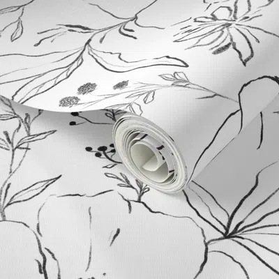 Spoonflower Peel And Stick Wallpaper Sketch Flowers // White 2' X 12' Removable