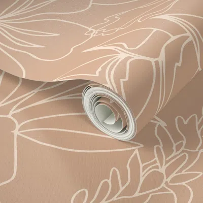 Spoonflower Peel And Stick Wallpaper Sketchy Floral On Tan Nude 2' X 12' Removable