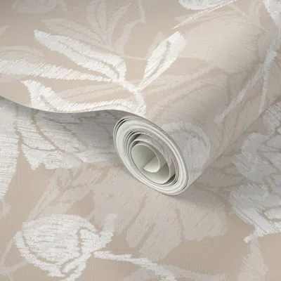 Spoonflower Peel And Stick Wallpaper Sketchy Peonies In Beige And White 2' X 12' Removable