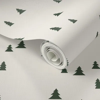 Spoonflower Peel And Stick Wallpaper Ski Gear - Pine Trees In Cream 2' X 12' Removable In Multi