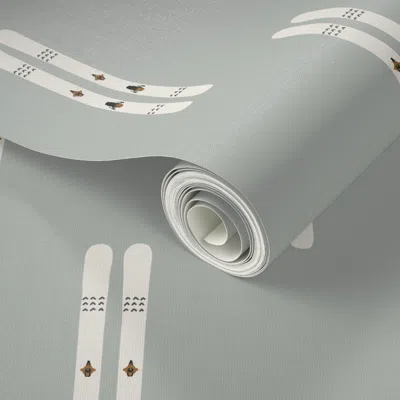 Spoonflower Peel And Stick Wallpaper Ski Gear - Skis In Slate Blue 2' X 12' Removable