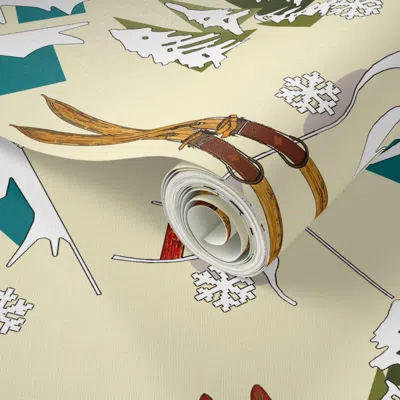 Spoonflower Peel And Stick Wallpaper Ski Mountain Landscape By Diane Gilbert  Removable In Beige/green/brown