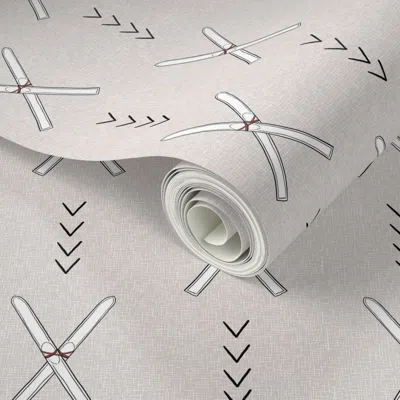 Spoonflower Peel And Stick Wallpaper Skis For Days 2' X 12' Removable In Gray