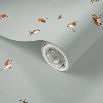 Spoonflower Peel And Stick Wallpaper Ski-slope-collection Skiers In Light Blue 2' X 12' Removable