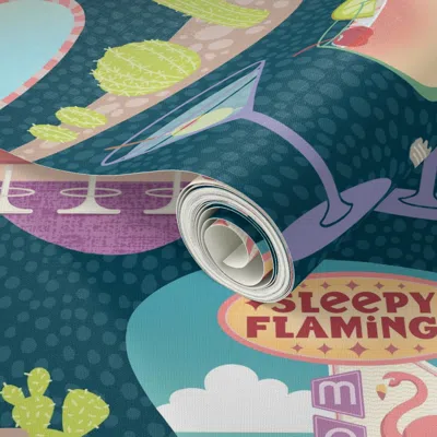 Spoonflower Peel And Stick Wallpaper Sleepy Flamingo Motor Hotel 2' X 12' Removable
