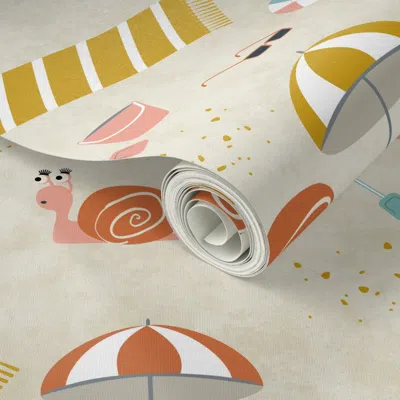 Spoonflower Peel And Stick Wallpaper Slow Down - Snail Beach Vacation 2' X 12' Removable