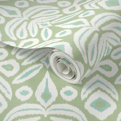 Spoonflower Peel And Stick Wallpaper Small Aqua And Green Ikat Copy 2' X 12' Removable