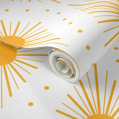 Spoonflower Peel And Stick Wallpaper Small Art Deco Yellow And White Geometric For Ties Hair Bows Bandanas Quilt