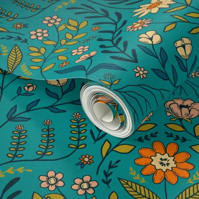 Spoonflower Peel And Stick Wallpaper Small - Brittany - Turquoise 2' X 12' Removable