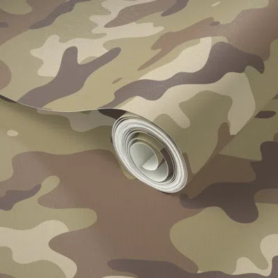 Spoonflower Peel And Stick Wallpaper Small Camouflage // Desert 2' X 12' Removable