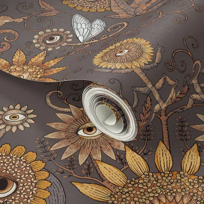 Spoonflower Peel And Stick Wallpaper Small Mutant Damask Golden Yellow On Taupe 2' X 12' Removable