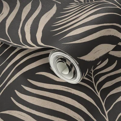 Spoonflower Peel And Stick Wallpaper Small Palms Modern Organic Art Deco Revival-warm Luxury Dark Bathroom Walls