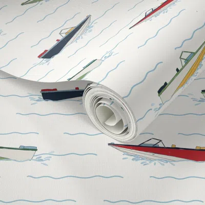 Spoonflower Peel And Stick Wallpaper Small Primary Ski Boat Lake Life Red White And Blue Americana  Removable
