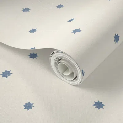 Spoonflower Peel And Stick Wallpaper (small Scale) Block Printed Stars Muted Light Coastal Blue White For Boys 2