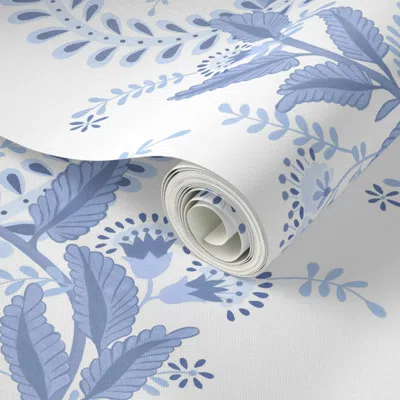 Spoonflower Peel And Stick Wallpaper Small Scale Emmy Blues On White 2' X 12' Removable
