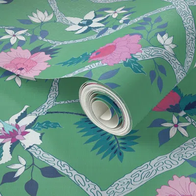 Spoonflower Peel And Stick Wallpaper Small Scale Final-green-peony-branch 2' X 12' Removable In Multi