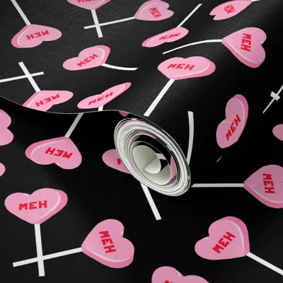 Spoonflower Peel And Stick Wallpaper (small Scale) Meh Sucker - Anti - Valentines Day - Pink On Black - Lad24 2'
