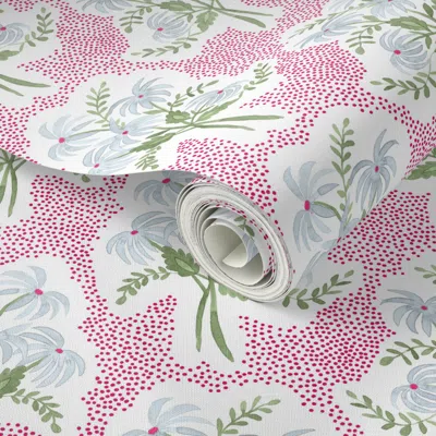 Spoonflower Peel And Stick Wallpaper Small Scale Pearls Bouquet Hot Pink Blue And Green 2' X 12' Removable