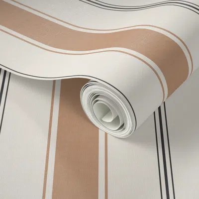 Spoonflower Peel And Stick Wallpaper Small Scale Sophisticated Early American Ticking Stripe Black And Tan 2' X  In Brown