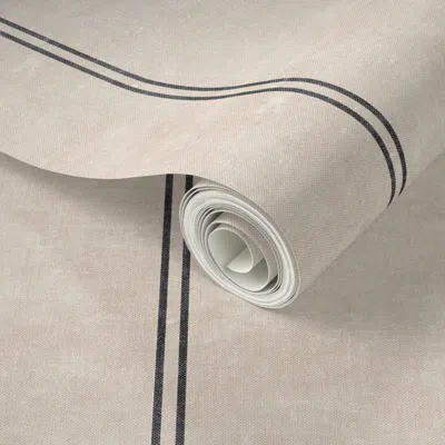 Spoonflower Peel And Stick Wallpaper (small Scale) Ticking Stripes - Grey On Beige - Lad24 2' X 12' Removable