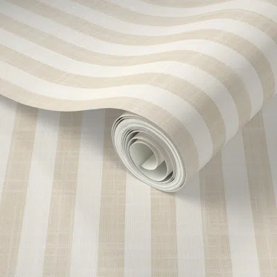 Spoonflower Peel And Stick Wallpaper Small Stripe Boho Farmhouse Gender Neutral Boys Girls Room Warm Beige White