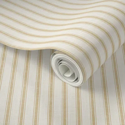 Spoonflower Peel And Stick Wallpaper (small) Textured Ticking Stripe - Papyrus & Ivory - Warm Rustic Country 2' 