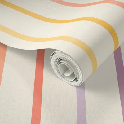 Spoonflower Peel And Stick Wallpaper Small Thin Vertical Rainbow Stripes In Muted Vintage Colours On Beige Xl 2'