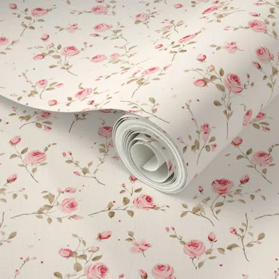 Spoonflower Peel And Stick Wallpaper Smaller Dainty Pink Rosebuds And Blooms 2' X 12' Removable