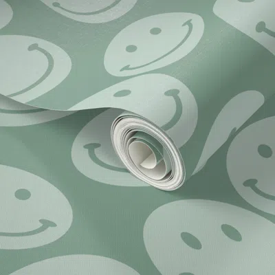 Spoonflower Peel And Stick Wallpaper Smiley Face Melting Minty Melted Happiness Smile Drip Smiley Psychedelic 2'