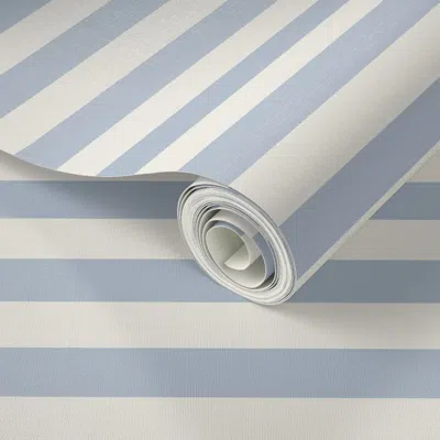 Spoonflower Peel And Stick Wallpaper Soft Blue And Cream 1" Horizontal Stripe 2' X 12' Removable In Multi