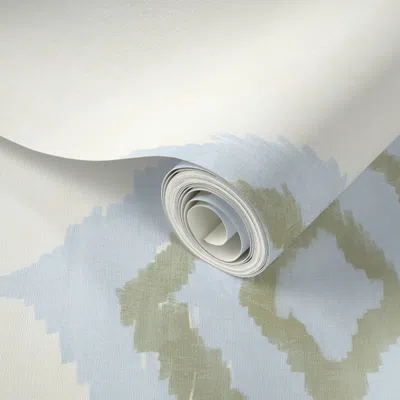 Spoonflower Peel And Stick Wallpaper Soft Blue And Green Grandmillennial Ikat On Light Cream Background - Preppy